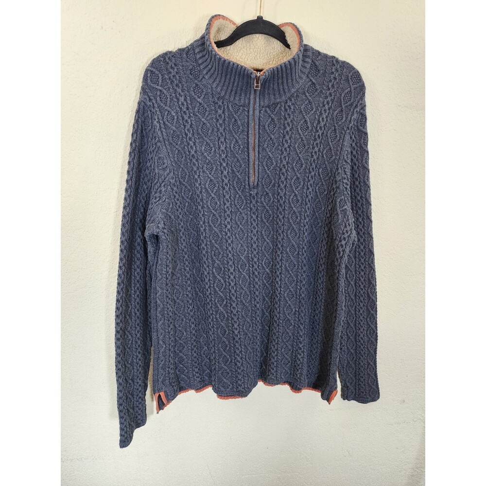 Carbon 2 Cobalt Mens L Blue Cable Knit Quarter Zip Sweater Sherpa Lined Collar